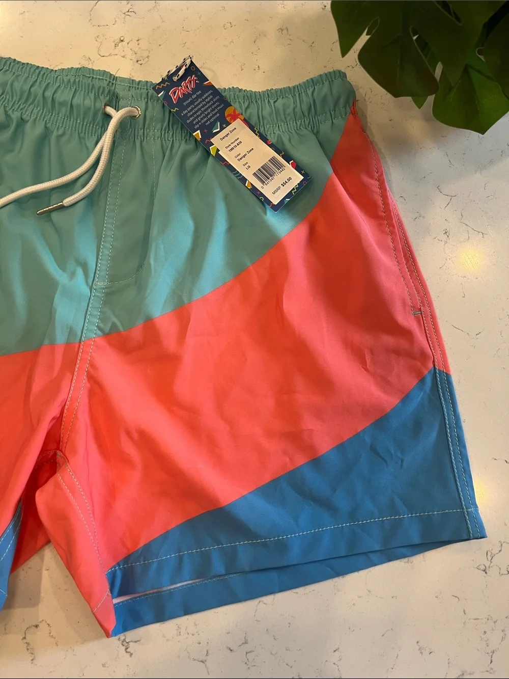 Southern Shirt Co. Colorblock Swim Shorts in Teal, Coral & Blue